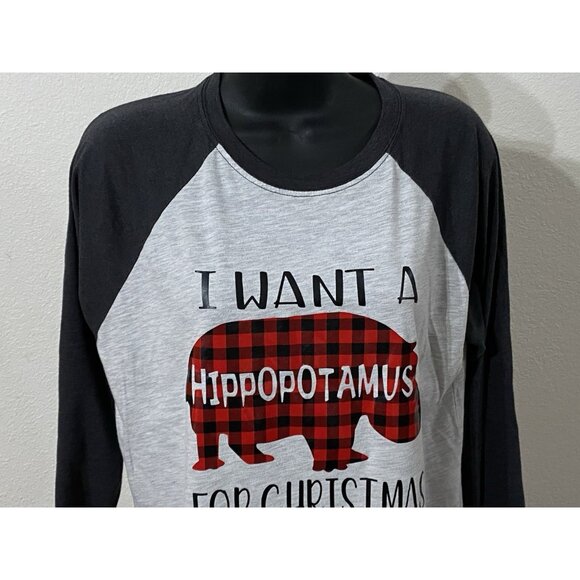 Hobby Lobby Womens Size Medium T-shirt X-Mas Theme” I Want A Hippopotamus” - Picture 2 of 8